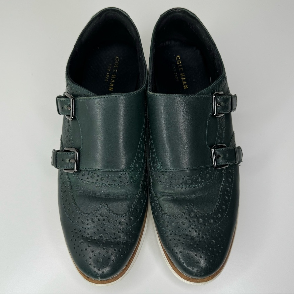 Cole Haan Green Leather Wingtips with Double Buckle Straps